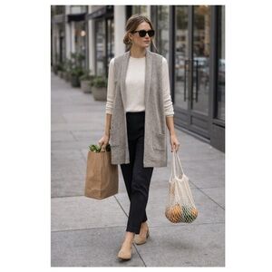 CHARLIE PAIGE Cozy Knit Sleeveless Vest Pockets Open Front Taupe Grey Sz S/M